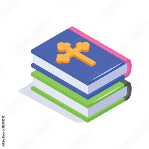 Christian cross sign on book denoting holy book bible concept isometric vector