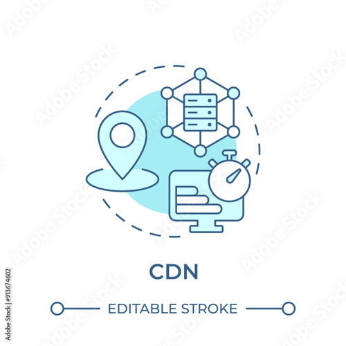CDN soft blue concept icon. Content delivery network. Dedicated servers, technology infrastructure. Round shape line illustration. Abstract idea. Graphic design. Easy to use in infographic