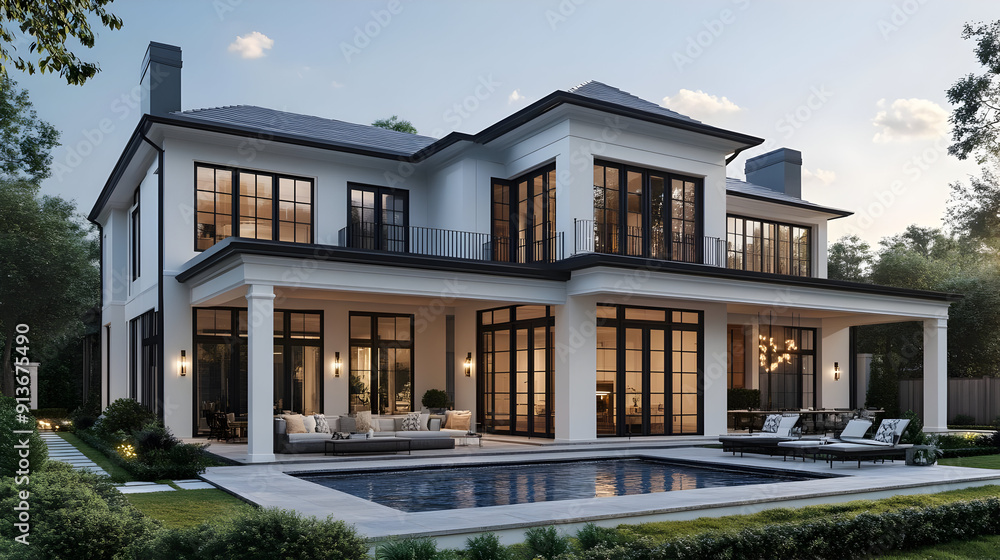 Modern luxury home with pool and patio. Modern luxury home with pool and patio.