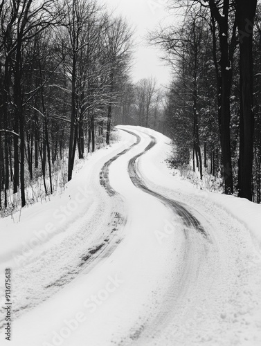 Snowy Road Black and White