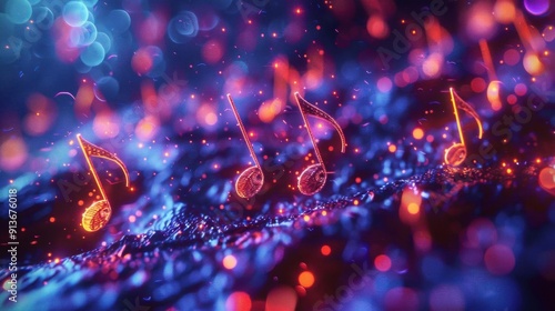 Abstract 3D background with floating musical notes, 3Dbackgroundmusic, dynamic and rhythmic photo