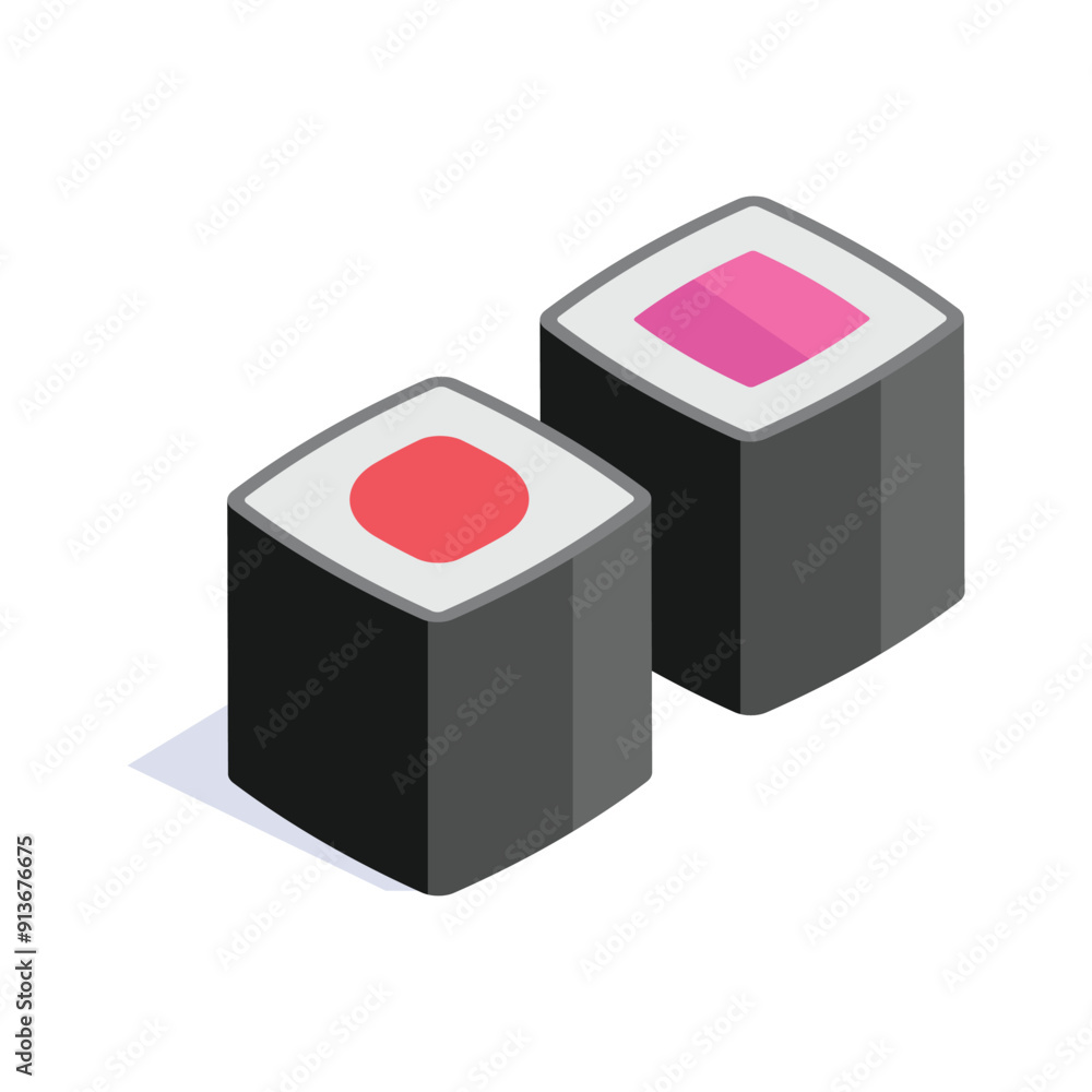 An isometric icon of sushi in modern style, japanese cuisine An isometric icon of sushi in modern style, japanese cuisine