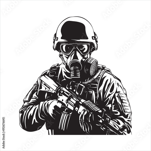 black-and-white vector illustration of a soldier