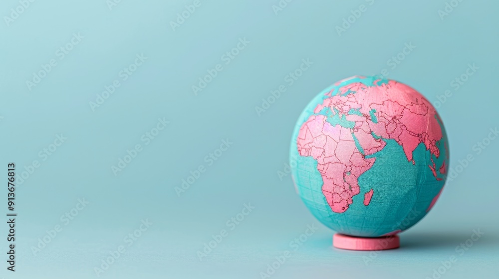 pastel pink and blue globe on a blue background - a symbolic representation of global connection and exploration pastel pink and blue globe on a blue background - a symbolic representation of global connection and exploration