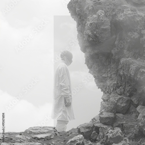 Keith , surreal style of conceptual photography,white red high place muted palette