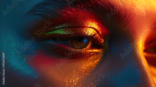 A close-up shot of vibrant eyeshadow blending seamlessly on the eyelids, highlighting the intricate details of each shade.