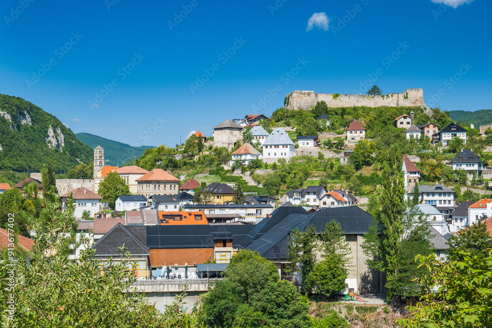 Panoramic view of the old town of Jajce, Bosnia and Herzegovina