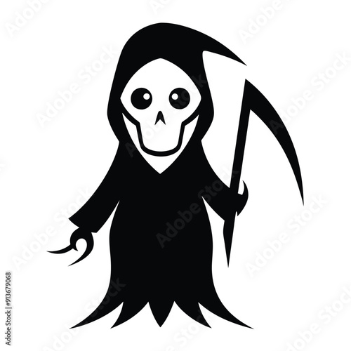 Halloween Horror Reaper Icon, Black and White Vector Art