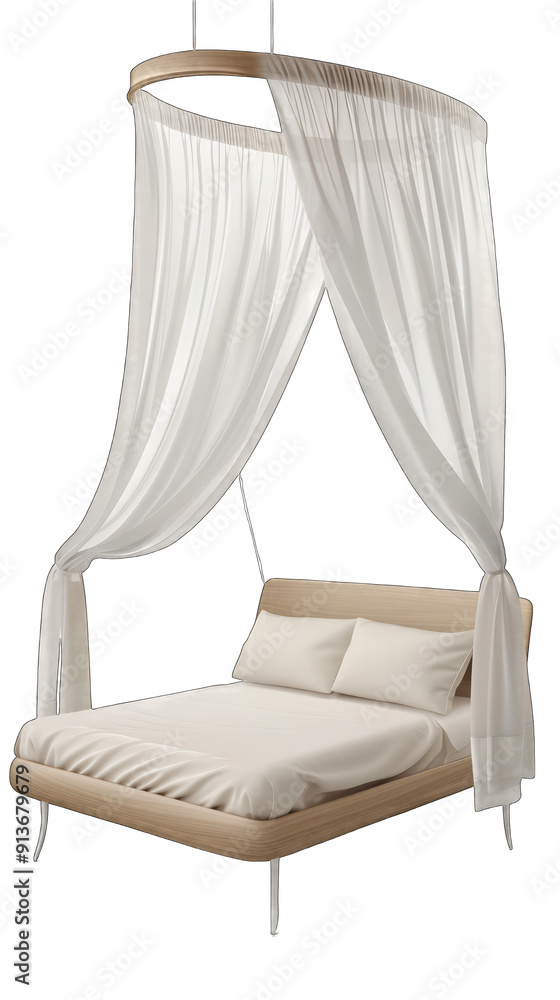 minimalist style modern day canopy bed isolated on PNG transparent, white background minimalist style modern day canopy bed isolated on PNG transparent, white background