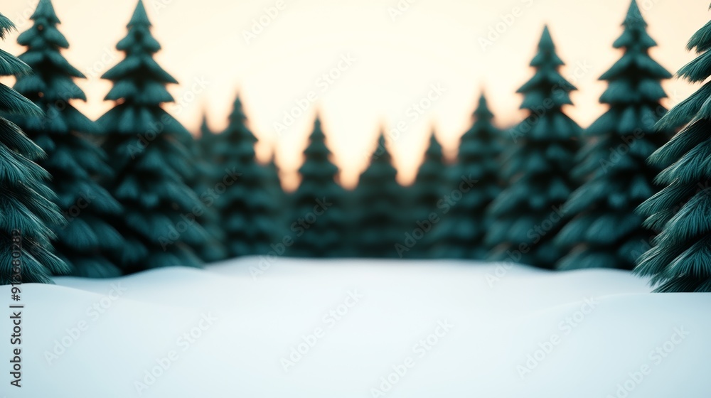 Obraz premium A serene winter landscape featuring evergreen trees surrounded by a fresh blanket of snow and a soft, colorful sky.