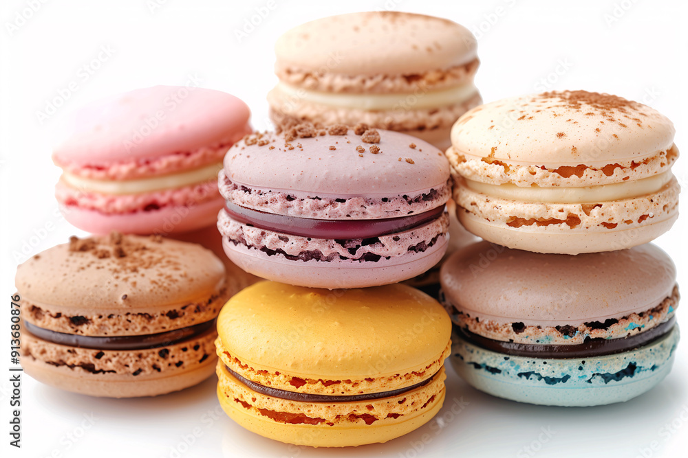 A stack of colorful macarons, isolated on a white background A stack of colorful macarons, isolated on a white background