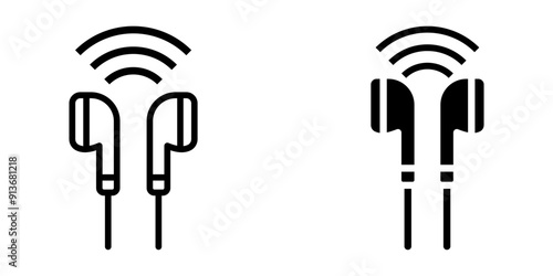 portable bluetooth wireless set mini headphones with radio waves vector icon color editable