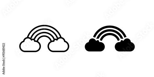 Rainbow and clouds line icon set color editable