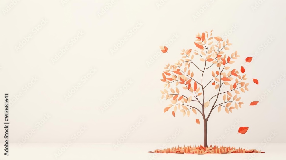 Autumn tree silhouette, simple modern clean background Autumn tree silhouette, simple modern clean background
