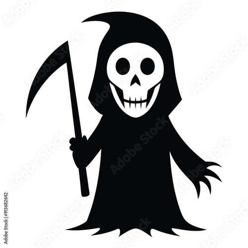 Halloween Horror Reaper Icon, Black and White Vector Art