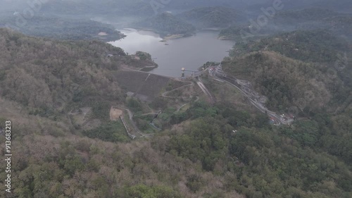 RAW FOOTAGE 4K VIDEO view of an artificial lake or dam