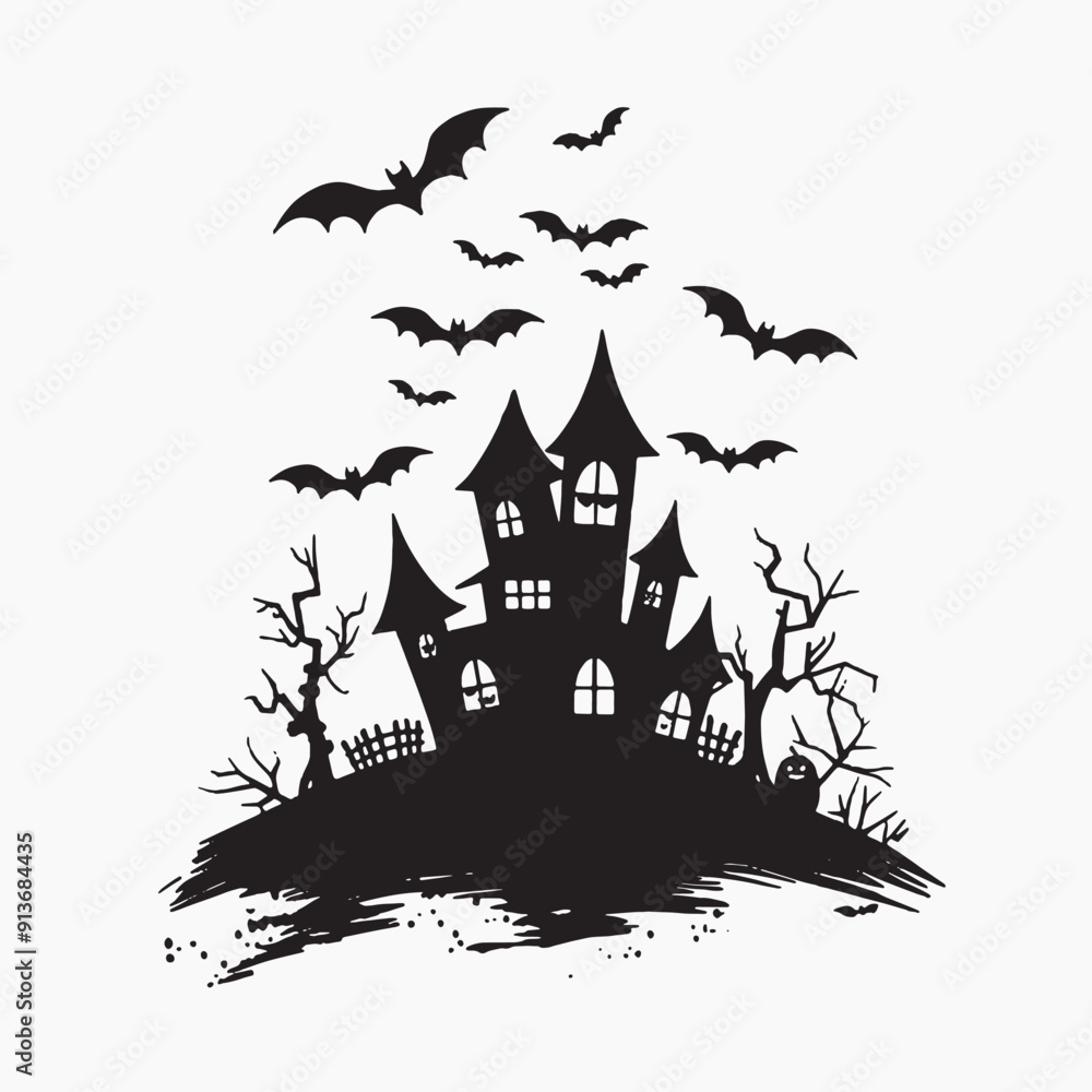 Spooky haunted house with bats Spooky haunted house with bats