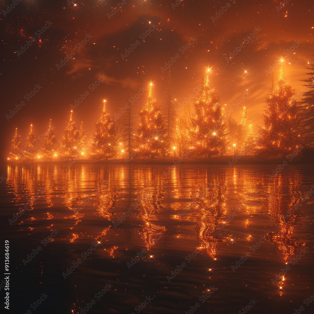 Naklejka premium Christmas Trees Glowing in the Night