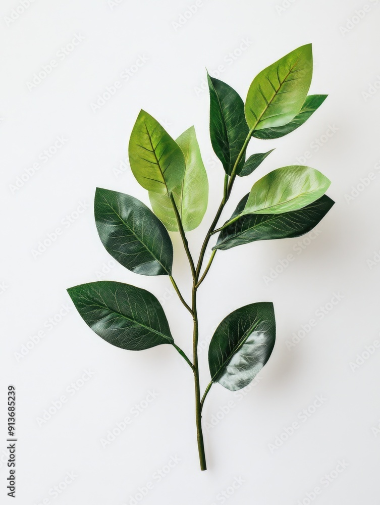Fototapeta premium Green leaf on white surface