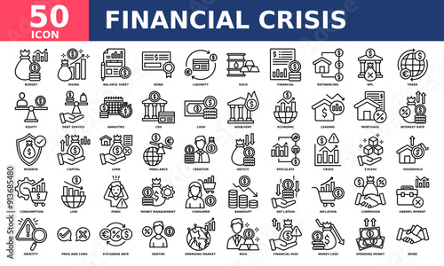 Financial crisis icon collection set. Simple line vector.