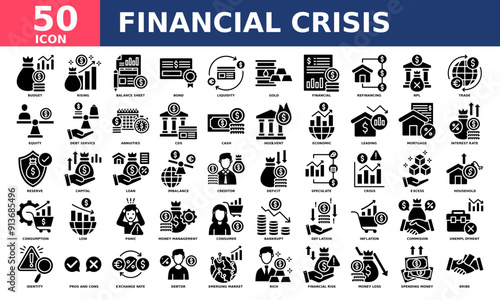 Financial crisis icon collection set. Simple glyph vector.
