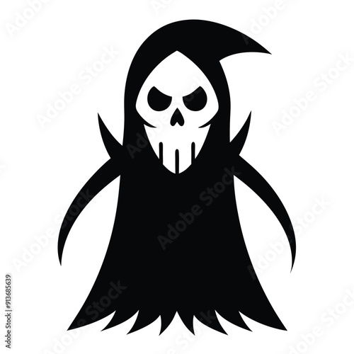 Halloween Horror Reaper Icon, Black and White Vector Art