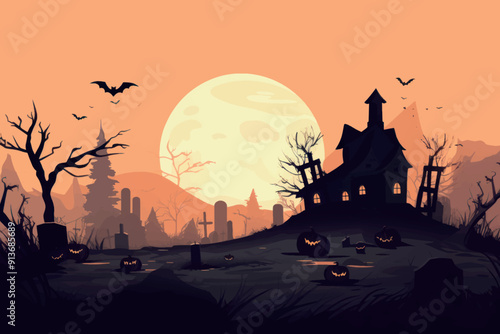 Spooky haunted house Halloween landscape