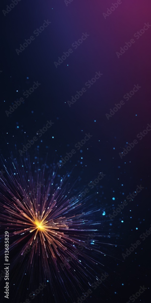vibrant explosion light and color radiates from the center the image, set against deep purple and blue vibrant explosion light and color radiates from the center the image, set against deep purple and blue