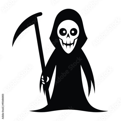 Halloween Horror Reaper Icon, Black and White Vector Art