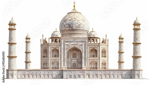 Wallpaper Mural A captivating view of the Taj Mahal, India, architectural masterpiece, framed by intricate golden borders, isolated on white background Torontodigital.ca