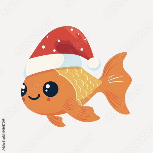 Festive goldfish wearing Santa hat