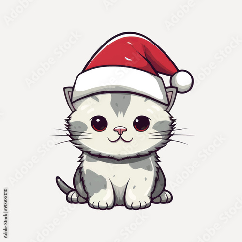 Cute kitten wearing Santa hat