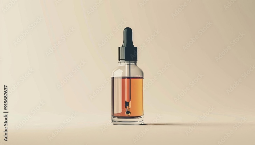 A fragile bottle of clear nutrient serum on solid white background, single object A fragile bottle of clear nutrient serum on solid white background, single object