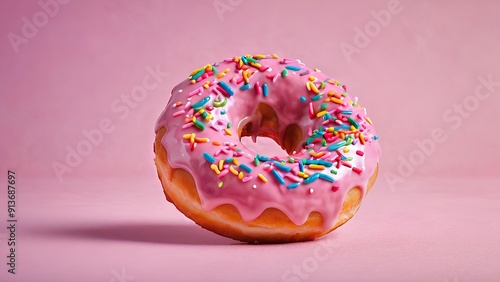 Doughnut pictures that look delicious, high definition doughnut pictures, doughnut copy space, donut on a monochrome background