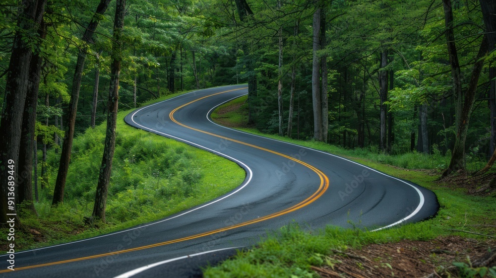 Winding Road Through Lush Forest Winding Road Through Lush Forest