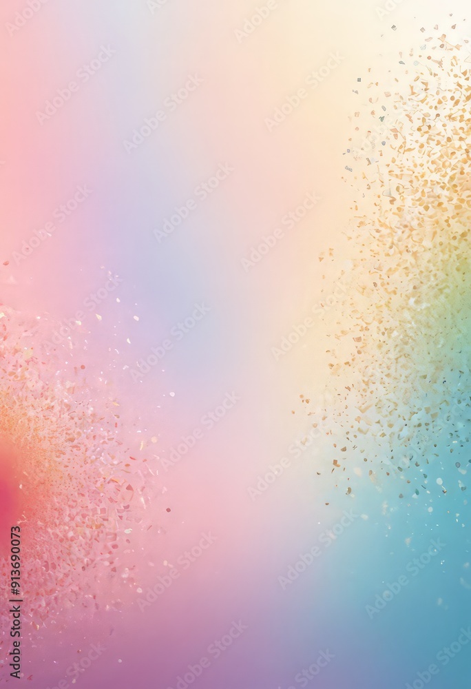 Fototapeta premium gradient background with pink, blue, and yellow hues, featuring scattering small white dots or specks.