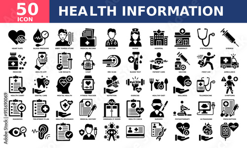 Health information icon collection set. Simple glyph vector.