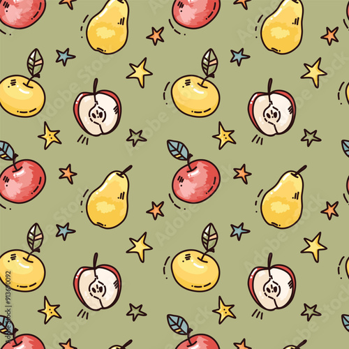 vector seamless pattern with apples and pears