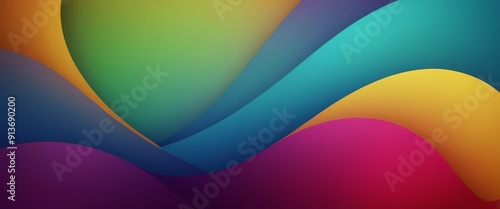 vibrant abstract composition features overlapping curved lines in various colors, creating dynamic and
