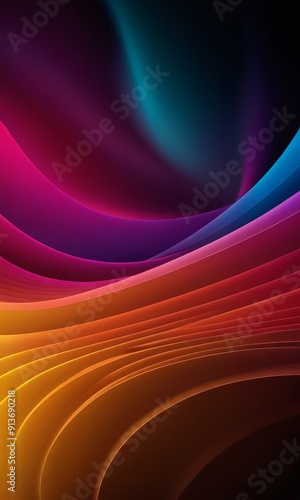 vibrant abstract features curved lines in shades orange, yellow, and purple, transitioning from dark to
