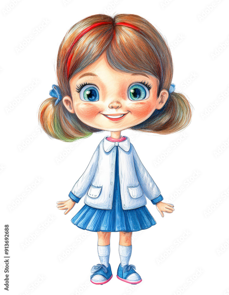 Cartoon character Beautiful white girl, school girl concept in pencil colour drawing. Cartoon character Beautiful white girl, school girl concept in pencil colour drawing.