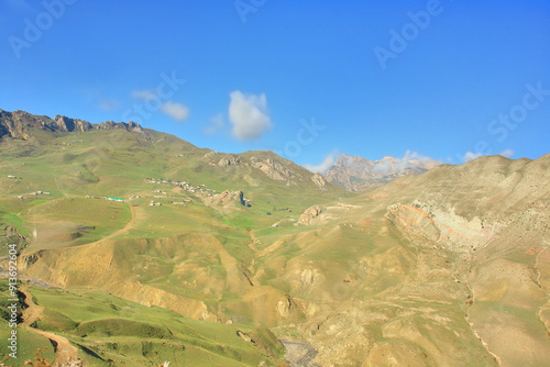 Road to the village of Khinaliq running through Greater Caucasus range located in the Quba District in Azerbaijan