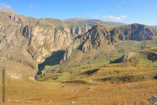 Road to the village of Khinaliq running through Greater Caucasus range located in the Quba District in Azerbaijan