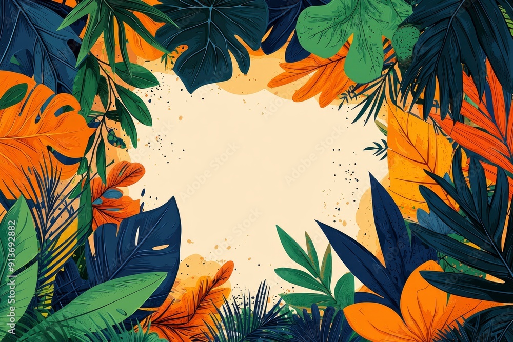 Tropical Leaves Border Frame Background Tropical Leaves Border Frame Background