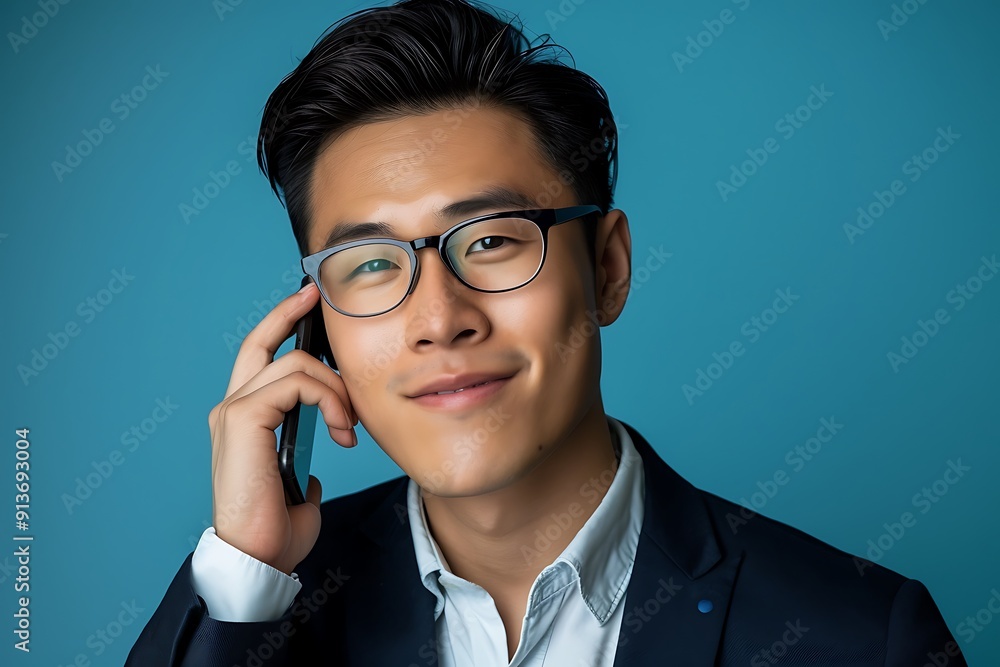Smiling Man Talking on Phone Smiling Man Talking on Phone
