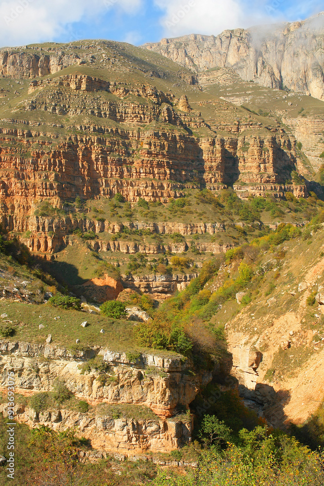 Obraz premium Road to the village of Khinaliq running through Greater Caucasus range located in the Quba District in Azerbaijan
