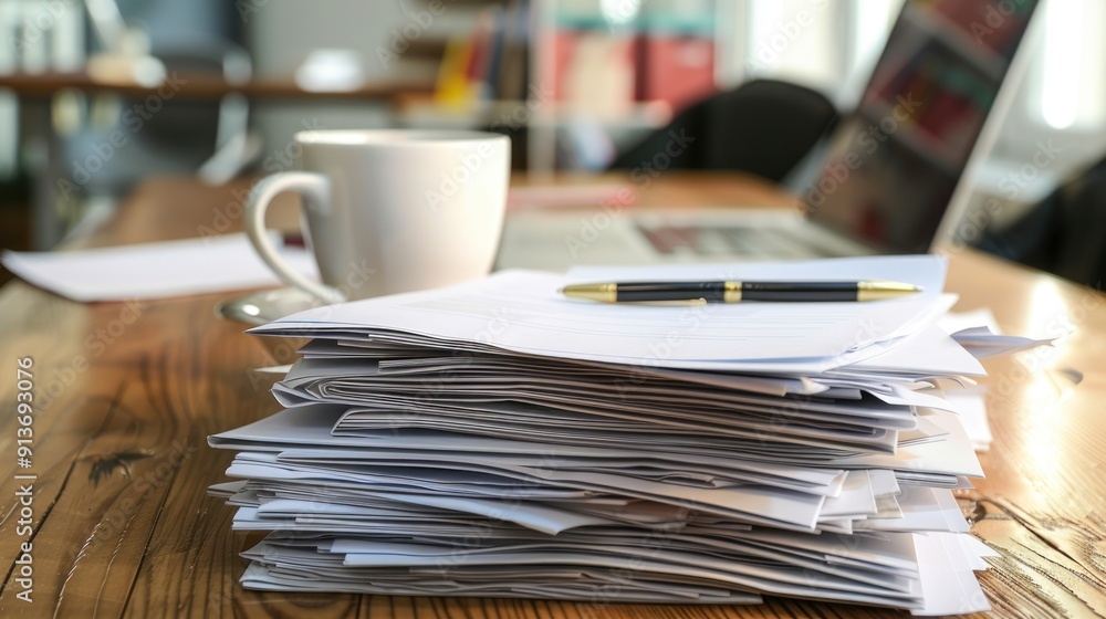 Stack of Papers on a Wooden Desk Stack of Papers on a Wooden Desk