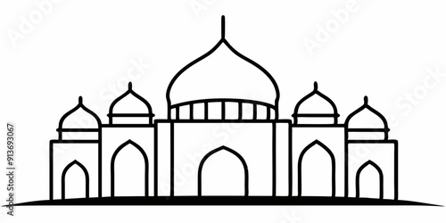 Islamic Mosque Logo Silhouette Vector Illustration - Outline Line Art Design