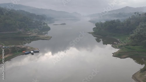 RAW FOOTAGE 4K VIDEO view of an artificial lake or dam