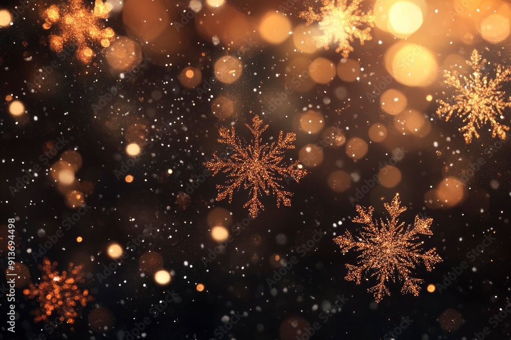 Obraz premium Christmas glittering glowing snowflakes particles and bokeh lights falling shiny background. with generative ai